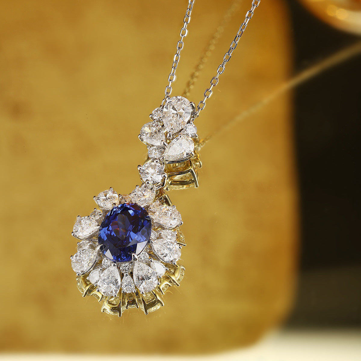 s925 sterling silver lab sapphire/paraiba/ruby & cz diamond necklace