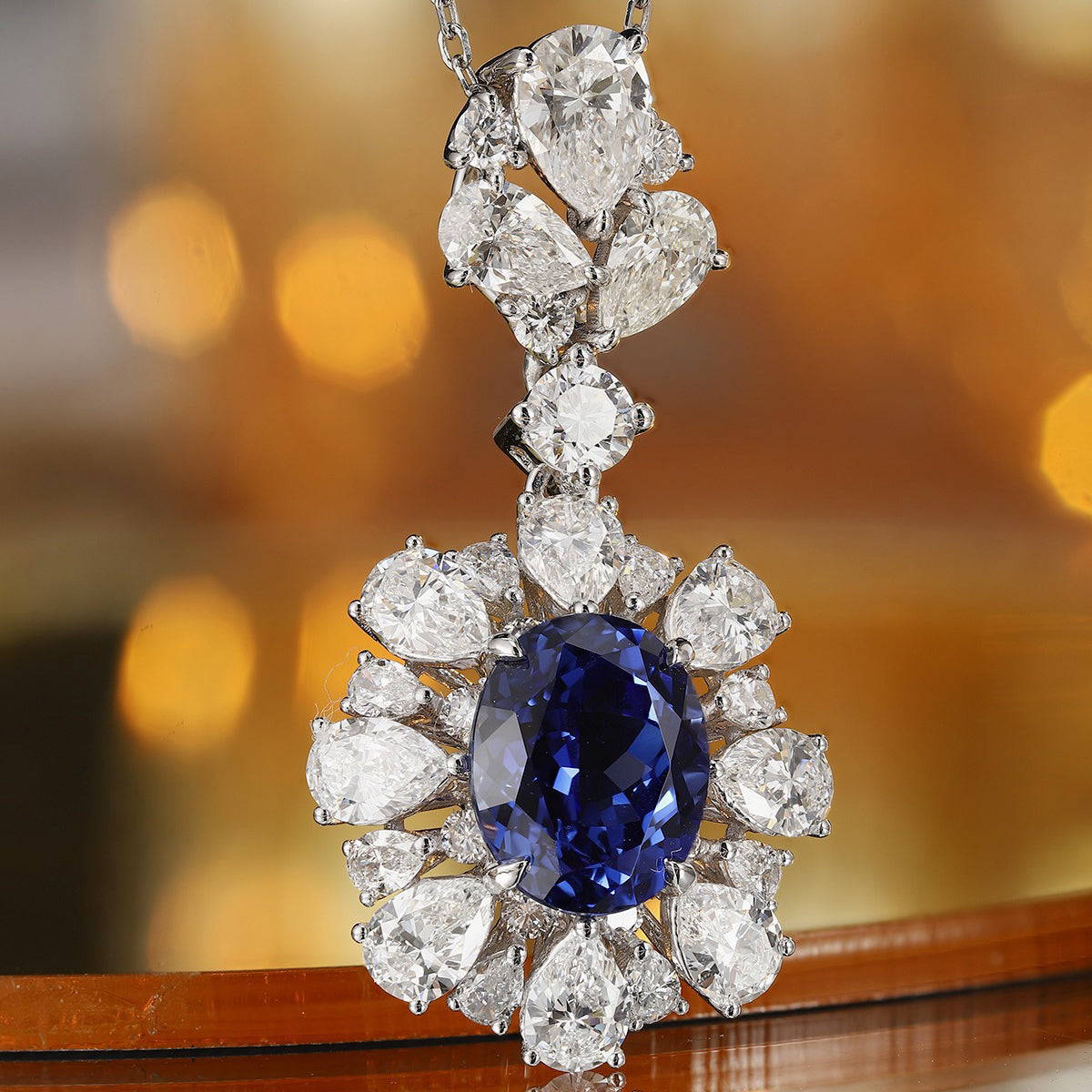 s925 sterling silver lab sapphire/paraiba/ruby & cz diamond necklace
