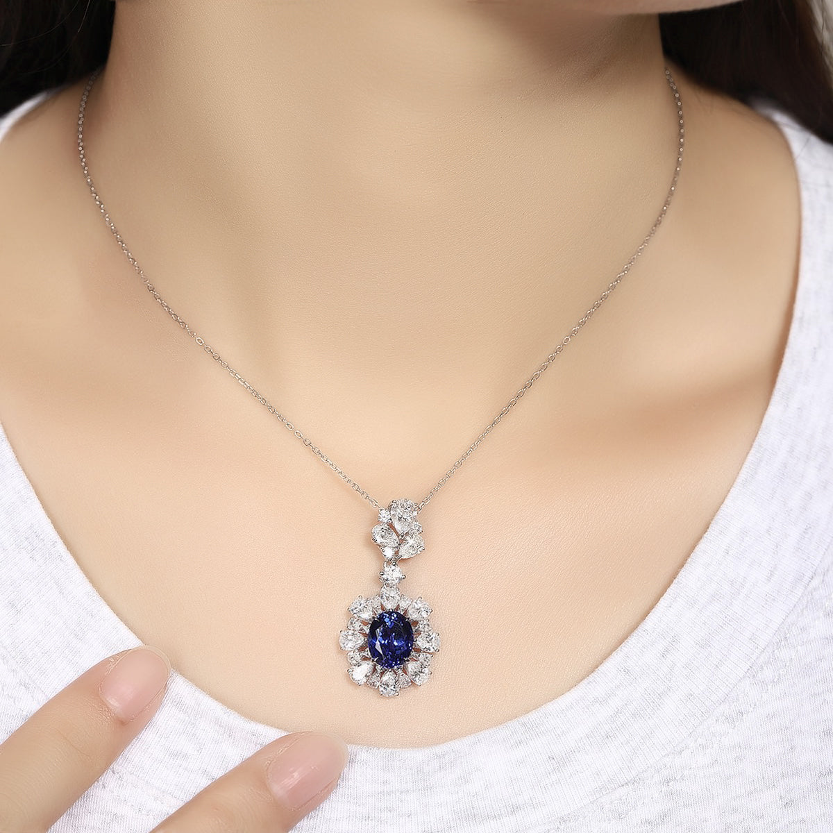 s925 sterling silver lab sapphire/paraiba/ruby & cz diamond necklace