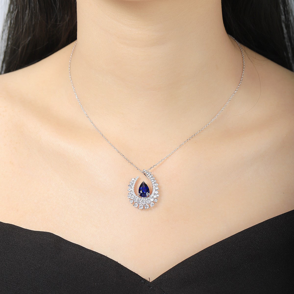 s925 sterling silver lab emerald/ruby/sapphire/paraiba & cz diamond necklace