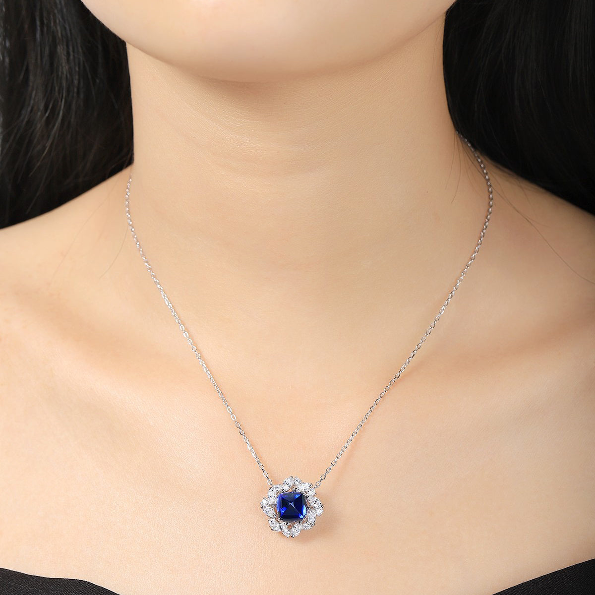s925 sterling silver lab ruby/emerald/sapphire/paraiba & cz diamond necklace