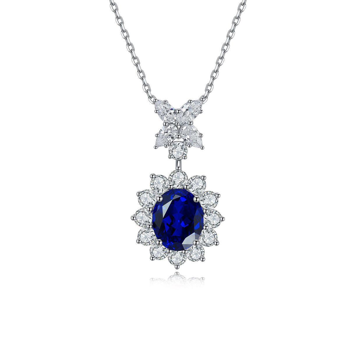 s925 sterling silver lab cobalt spinel/paraiba/emerald/sapphire/ruby & cz diamond necklace