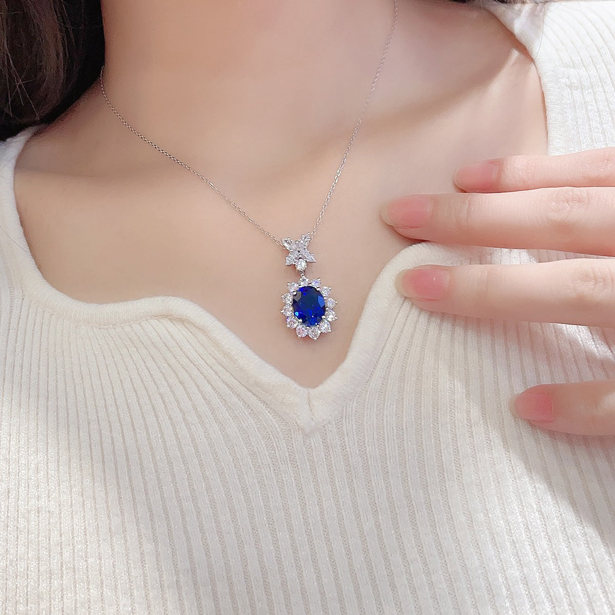 s925 sterling silver lab cobalt spinel/paraiba/emerald/sapphire/ruby & cz diamond necklace