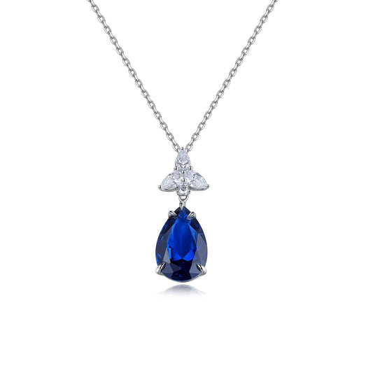 S925 Sterling Silver Lab Sapphire/Paraiba & CZ Diamond Necklace
