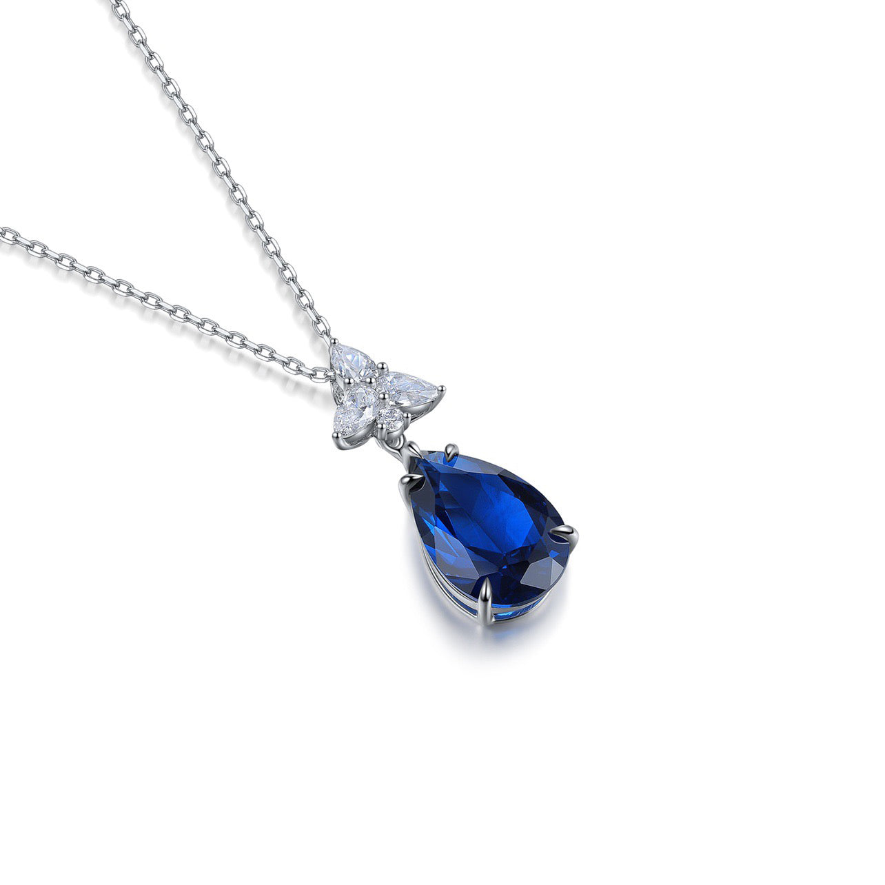 s925 sterling silver lab sapphire/paraiba & cz diamond necklace