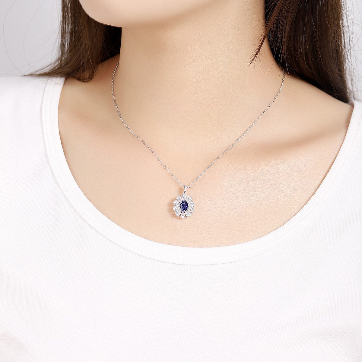 s925 sterling silver lab ruby/sapphire/emerald/paraiba/cobalt spinel & cz diamond necklace