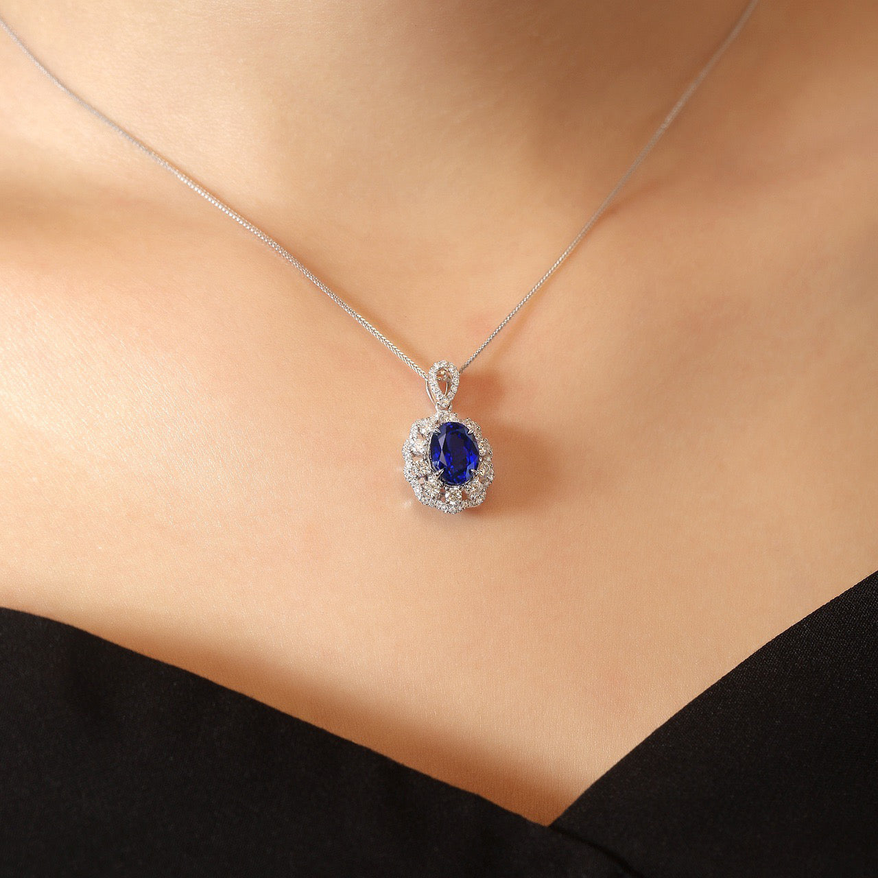 s925 sterling silver lab paraiba/ruby/sapphire/emerald/cobalt spinel & cz diamond necklace