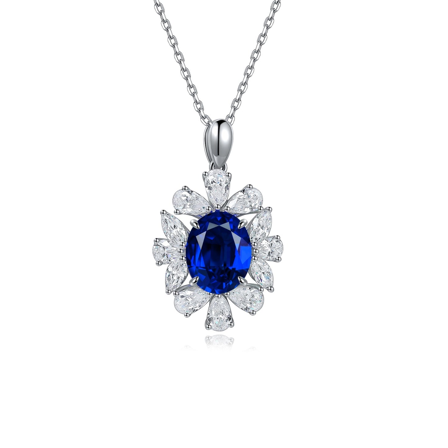 s925 sterling silver lab paraiba/ruby/sapphire/emerald & cz diamond necklace