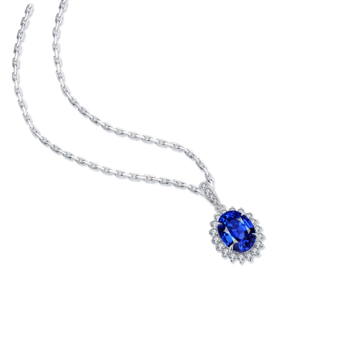 s925 sterling silver lab sapphire/ruby/emerald/paraiba & cz diamond necklace