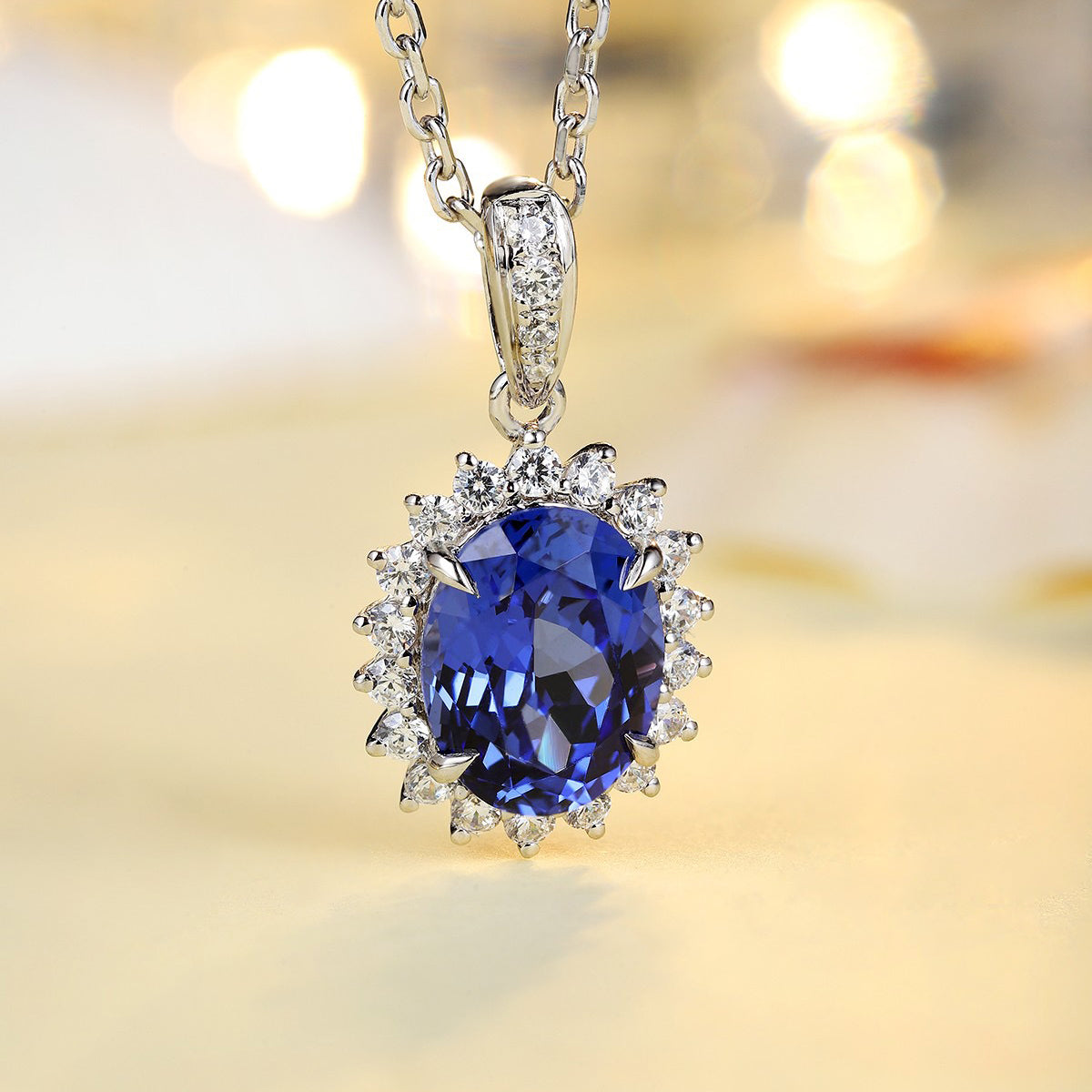 s925 sterling silver lab sapphire/ruby/emerald/paraiba & cz diamond necklace