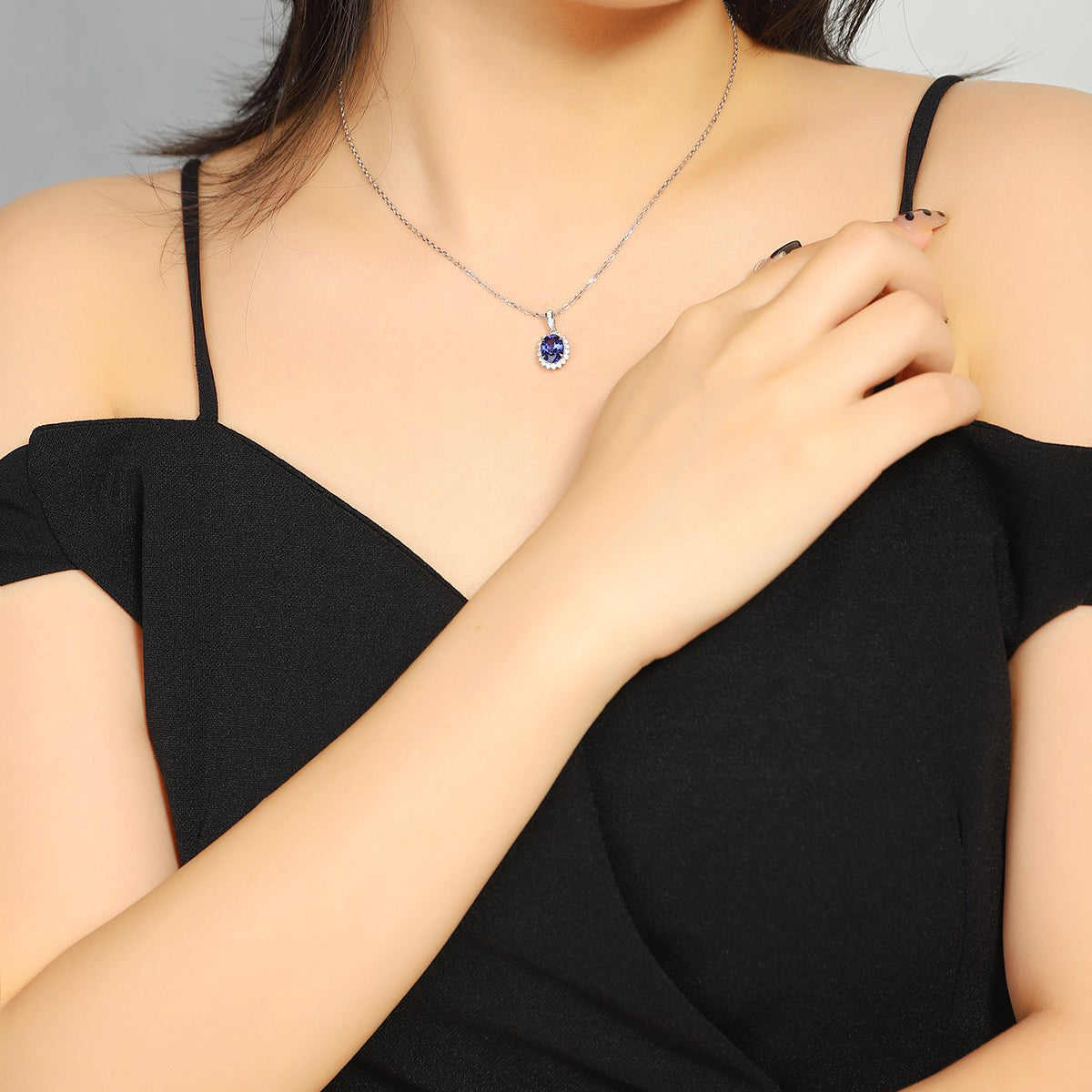 s925 sterling silver lab sapphire/ruby/emerald/paraiba & cz diamond necklace