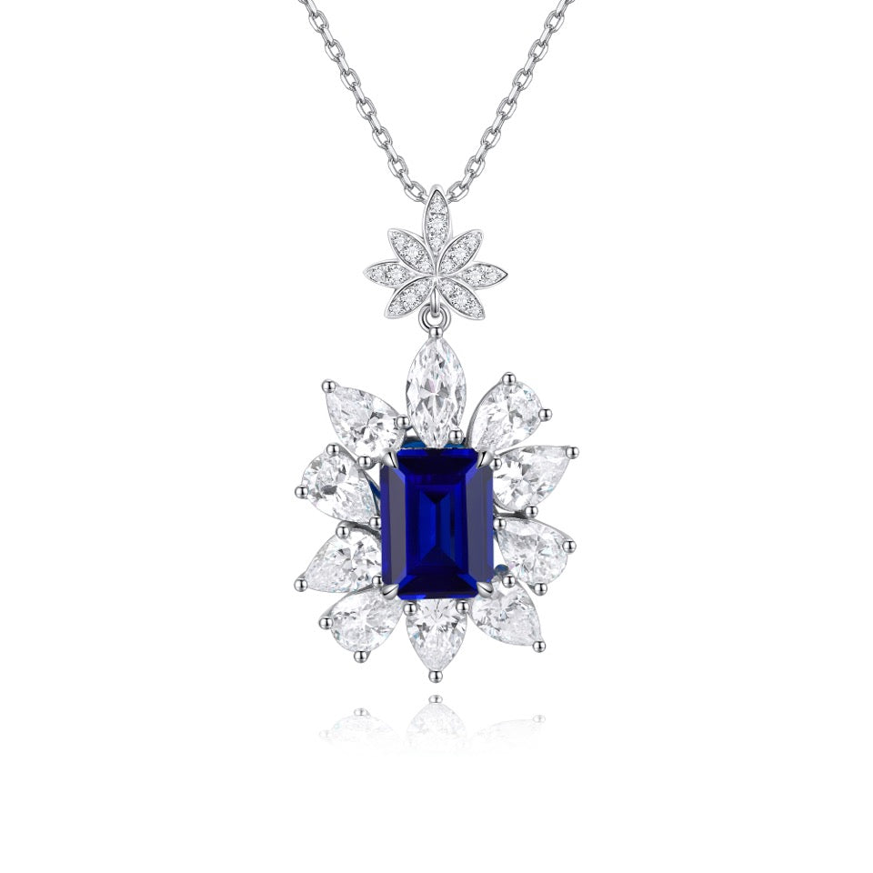 s925 sterling silver lab emerald/ruby/sapphire/pariaba/cobalt spinel & cz diamond necklace