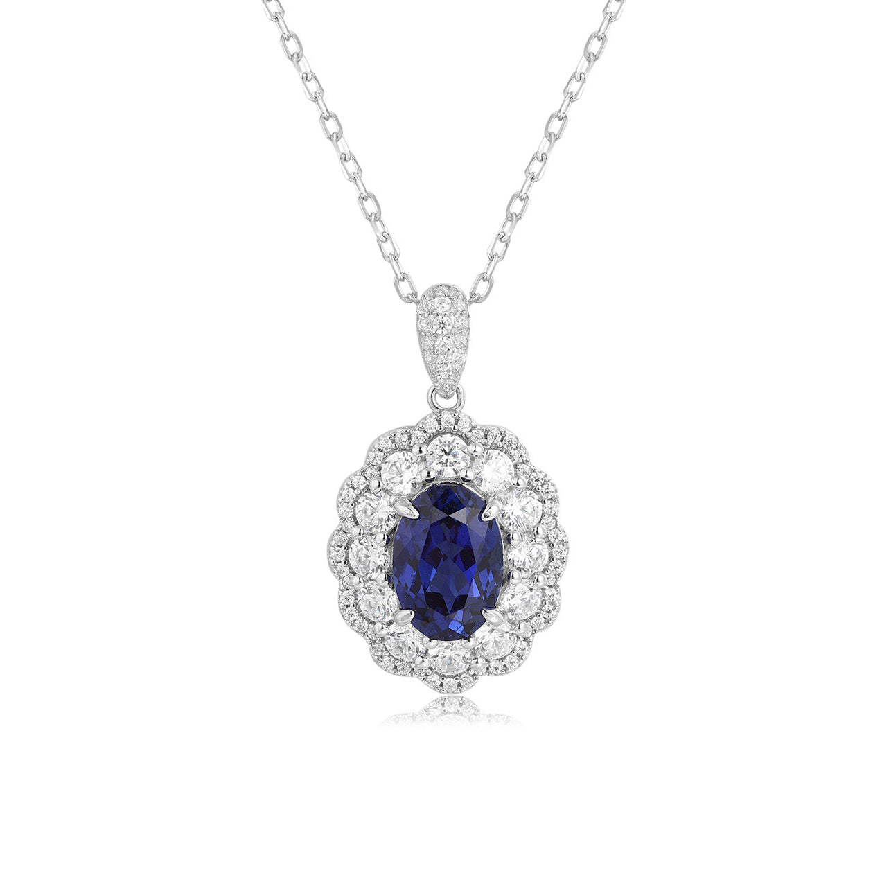s925 sterling silver lab ruby/sapphire/emerald/paraiba & cz diamond necklace