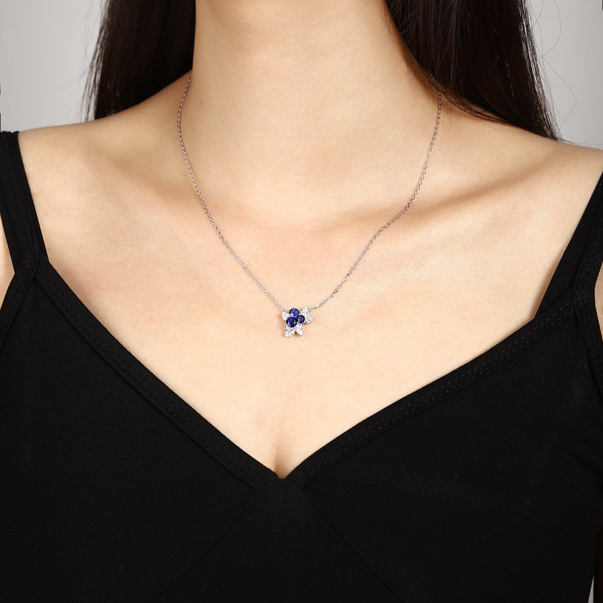 s925 sterling silver lab ruby/emerald/sapphire/paraiba & cz diamond necklace