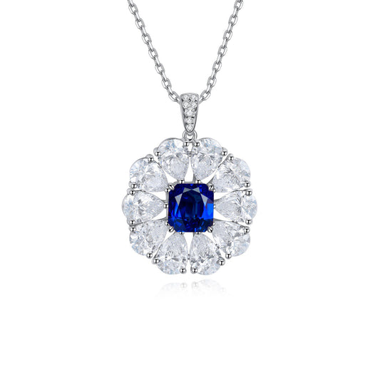 S925 Sterling Silver Lab Ruby/Sapphire/Emerald/Paraiba/Cobalt Spinel & CZ Diamond Necklace