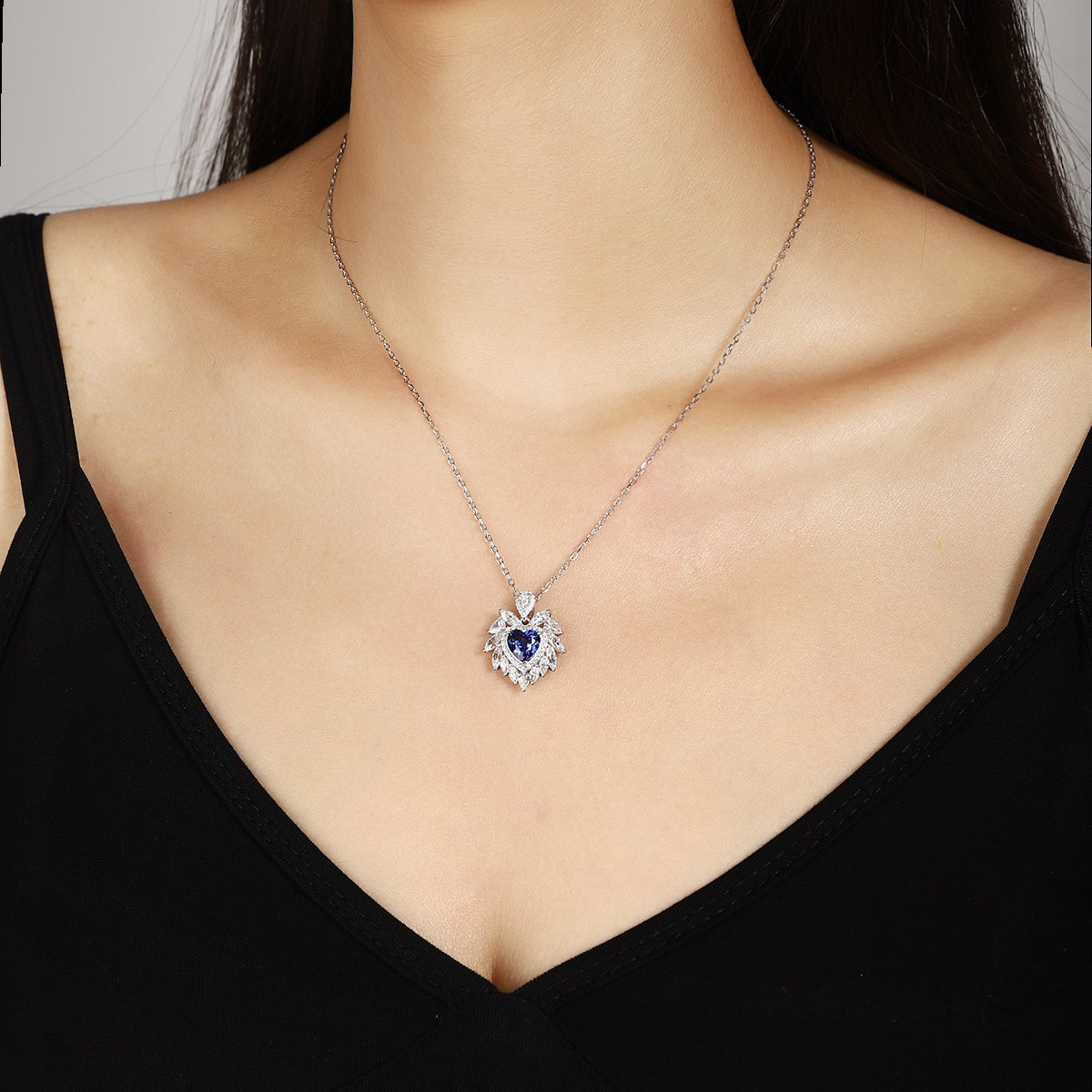 s925 sterling silver lab ruby/sapphire/emerald/paraiba & cz diamond necklace