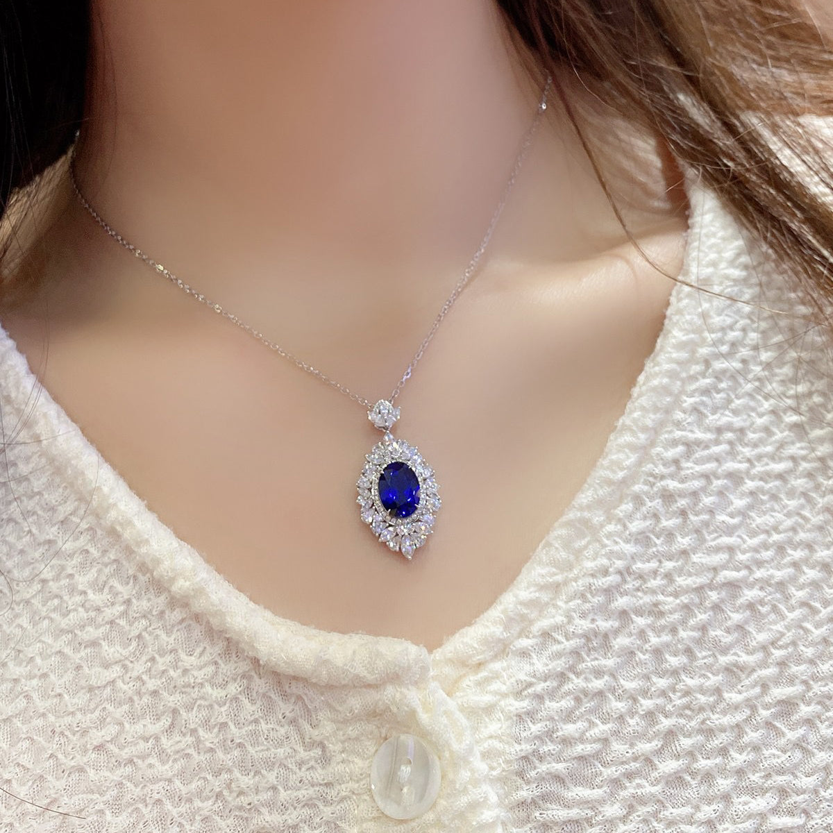s925 sterling silver lab emerald/ruby/sapphire/paraiba/cobalt spinel & cz diamond necklace
