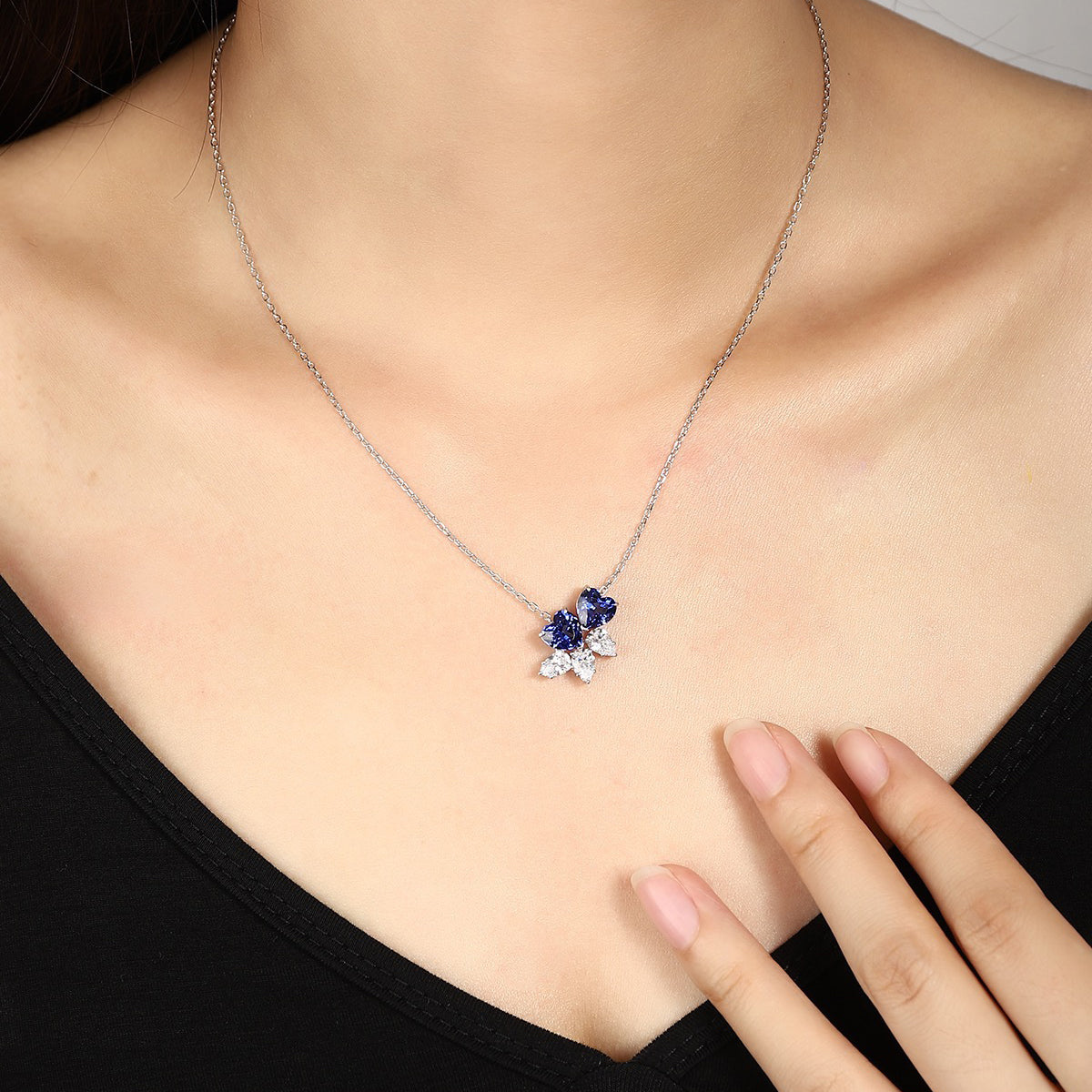 s925 sterling silver lab ruby/sapphire/emerald/paraiba & cz diamond necklace