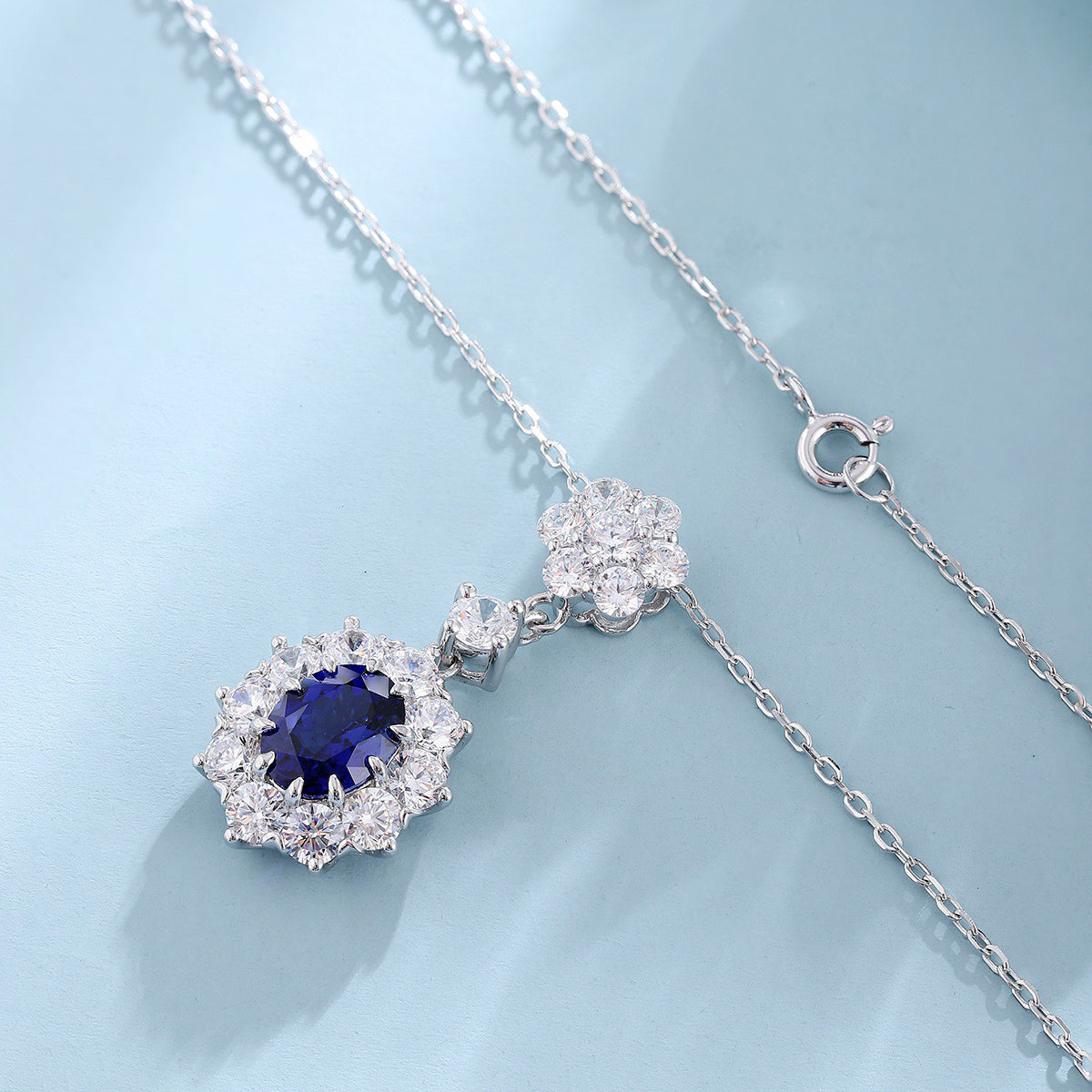s925 sterling silver lab sapphire/ruby/emerald/paraiba/cobalt spinel & cz diamond necklace