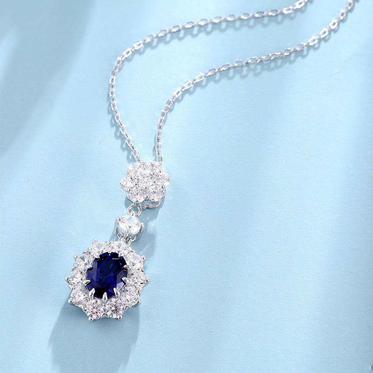 s925 sterling silver lab sapphire/ruby/emerald/paraiba/cobalt spinel & cz diamond necklace