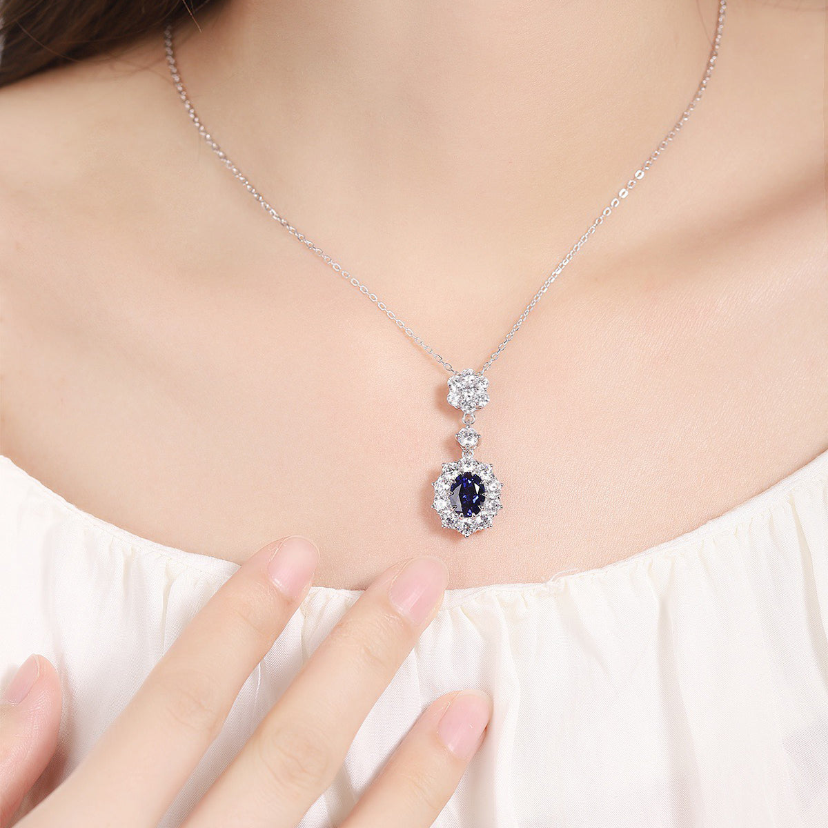 s925 sterling silver lab sapphire/ruby/emerald/paraiba/cobalt spinel & cz diamond necklace