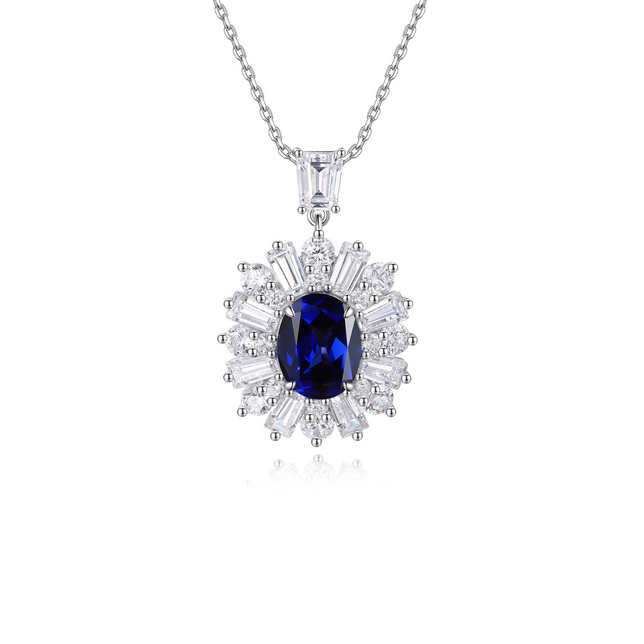s925 sterling silver lab paraiba/cobalt spinel/emerald/sapphire/ruby & cz diamond necklace
