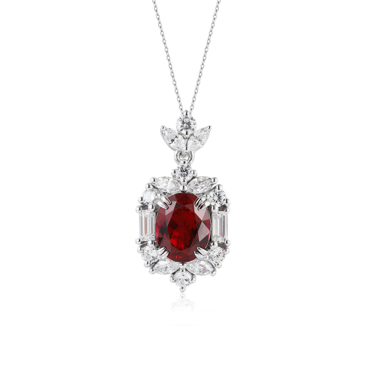 s925 sterling silver lab ruby & cz diamond necklace