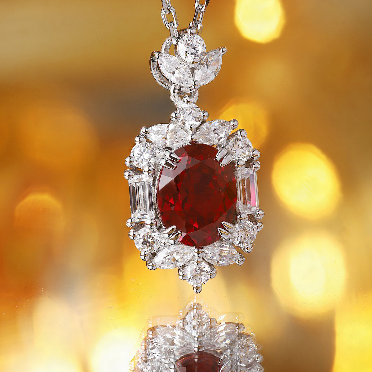 s925 sterling silver lab ruby & cz diamond necklace