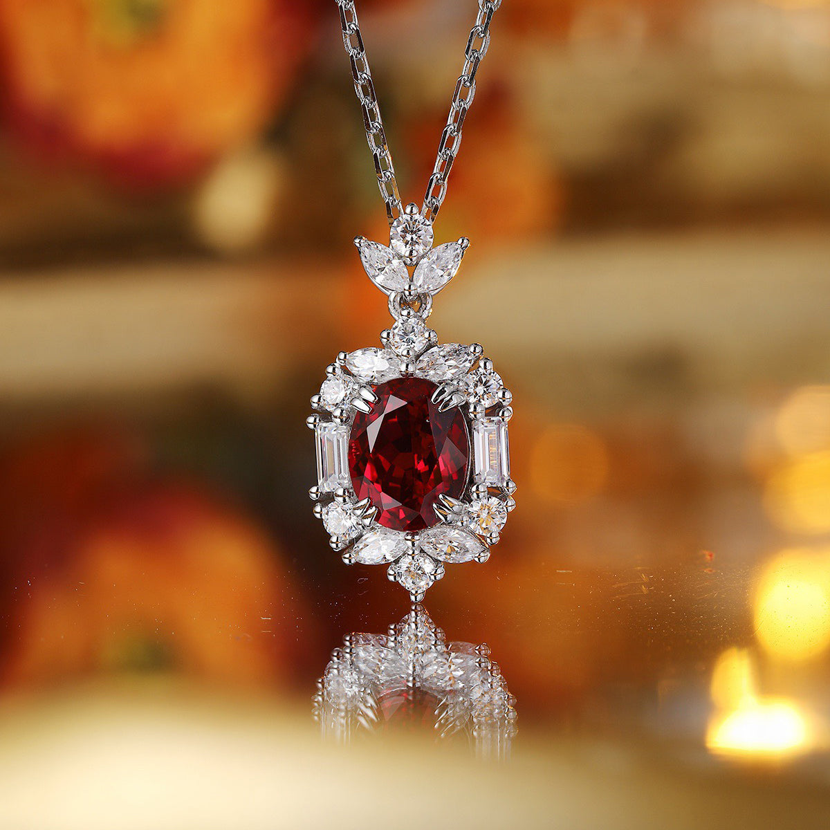 s925 sterling silver lab ruby & cz diamond necklace
