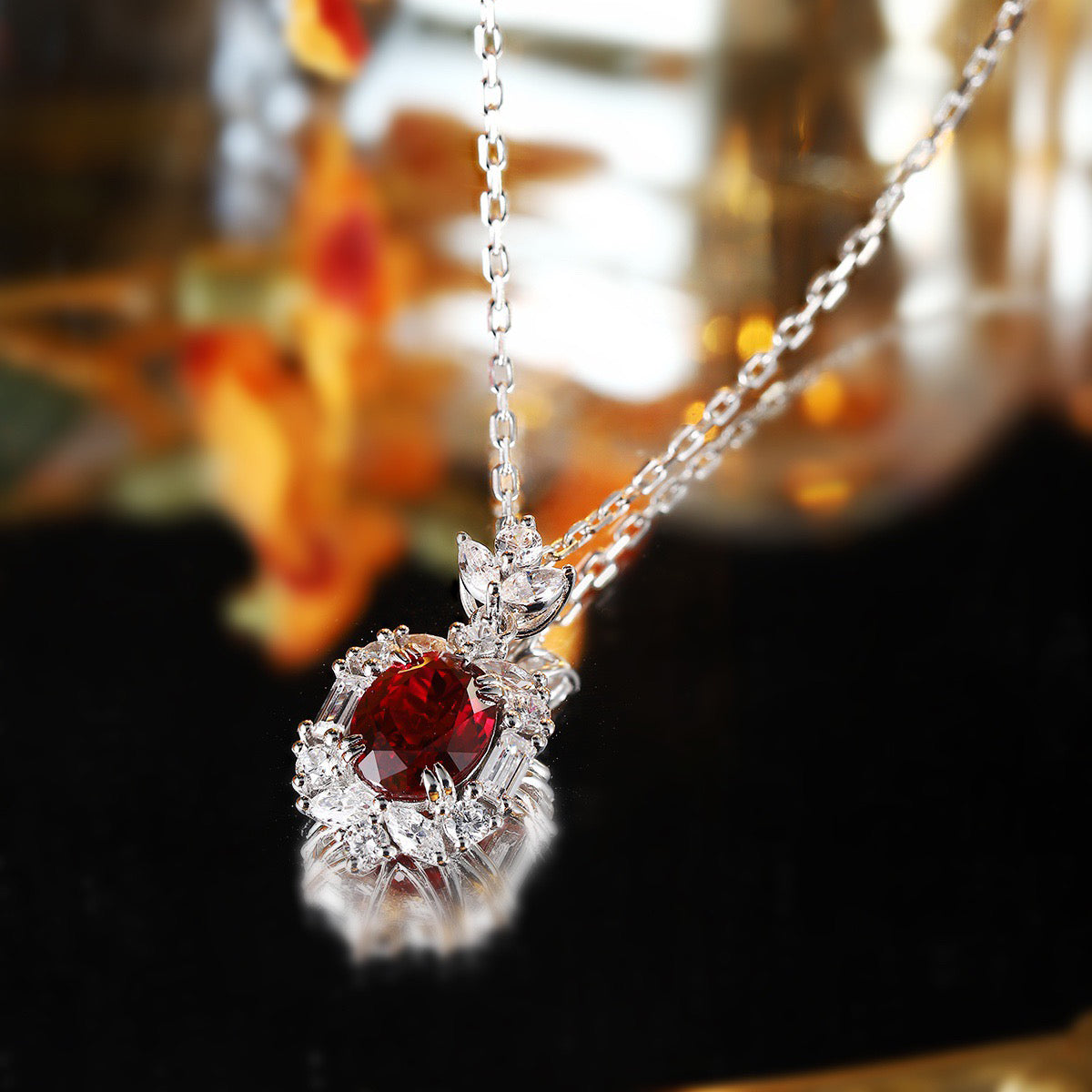 s925 sterling silver lab ruby & cz diamond necklace