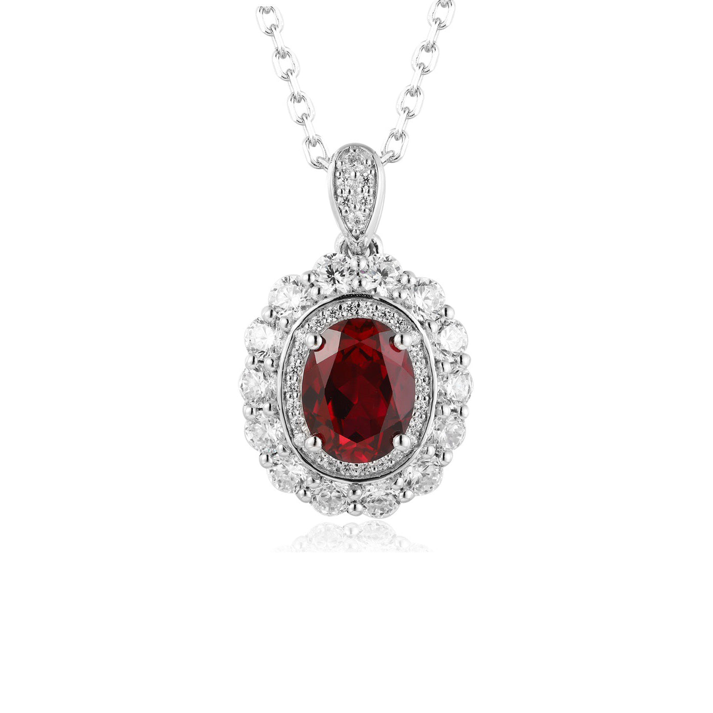 s925 sterling silver lab ruby & cz diamond necklace