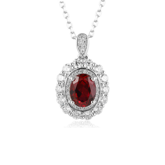 S925 Sterling Silver Lab Ruby & CZ Diamond Necklace