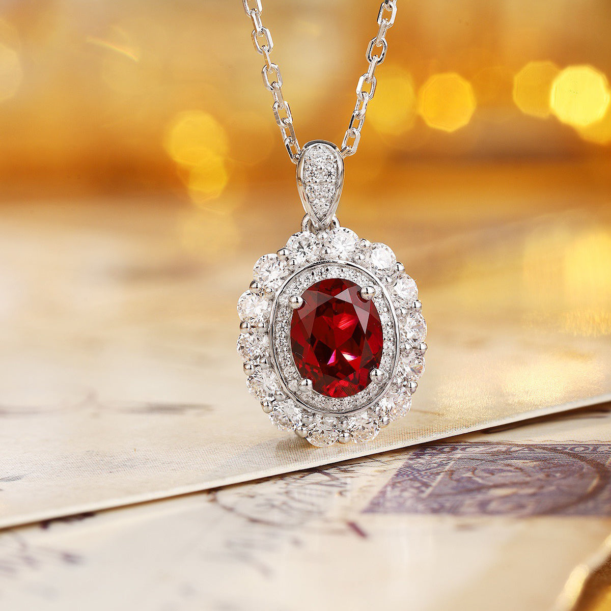 s925 sterling silver lab ruby & cz diamond necklace