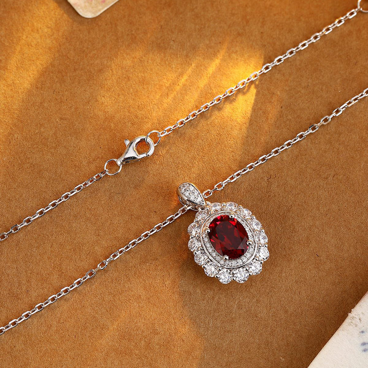 s925 sterling silver lab ruby & cz diamond necklace