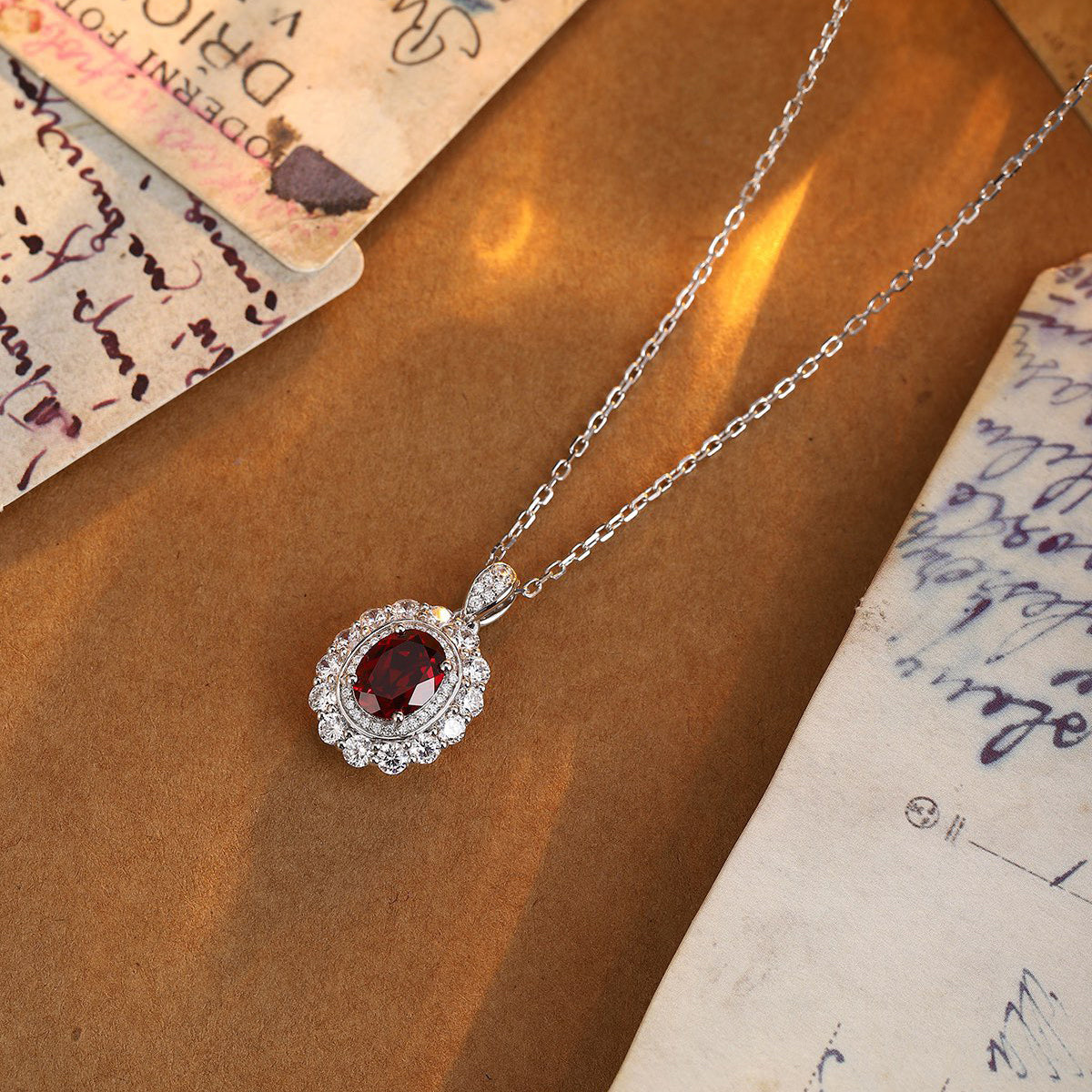 s925 sterling silver lab ruby & cz diamond necklace