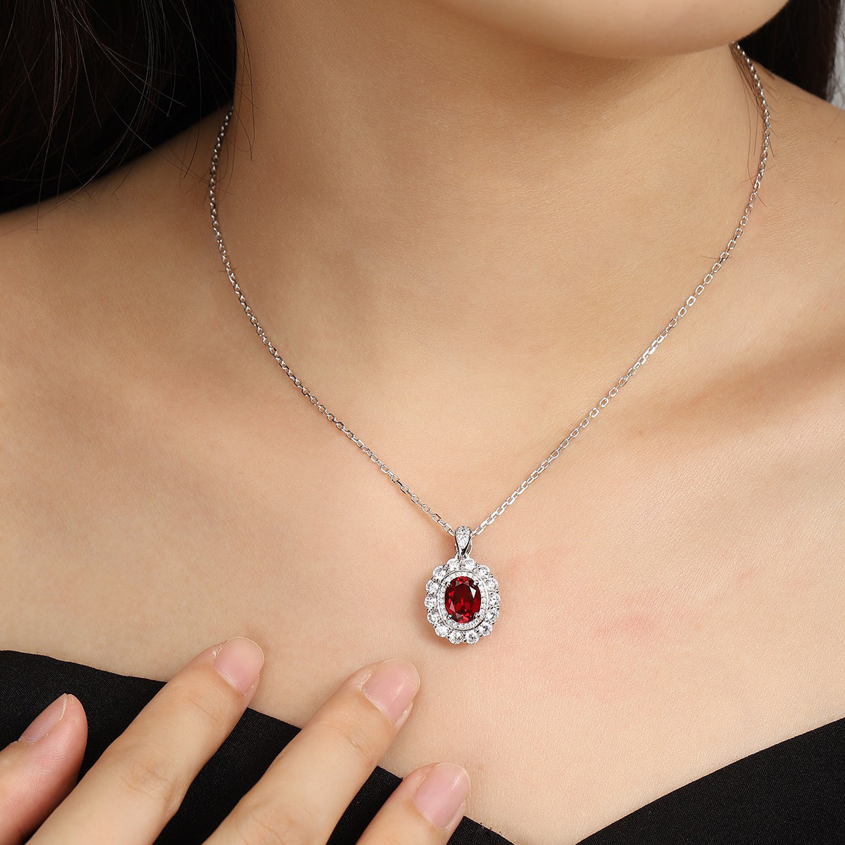 s925 sterling silver lab ruby & cz diamond necklace