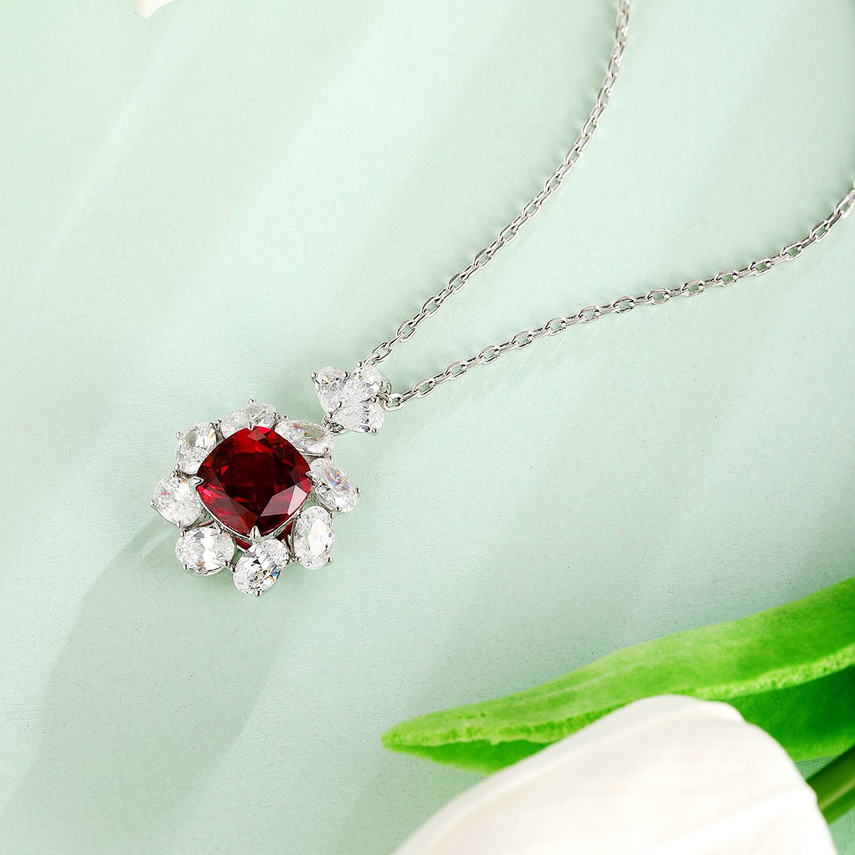 s925 sterling silver lab ruby/emerald/sapphire/paraiba & cz diamond necklace