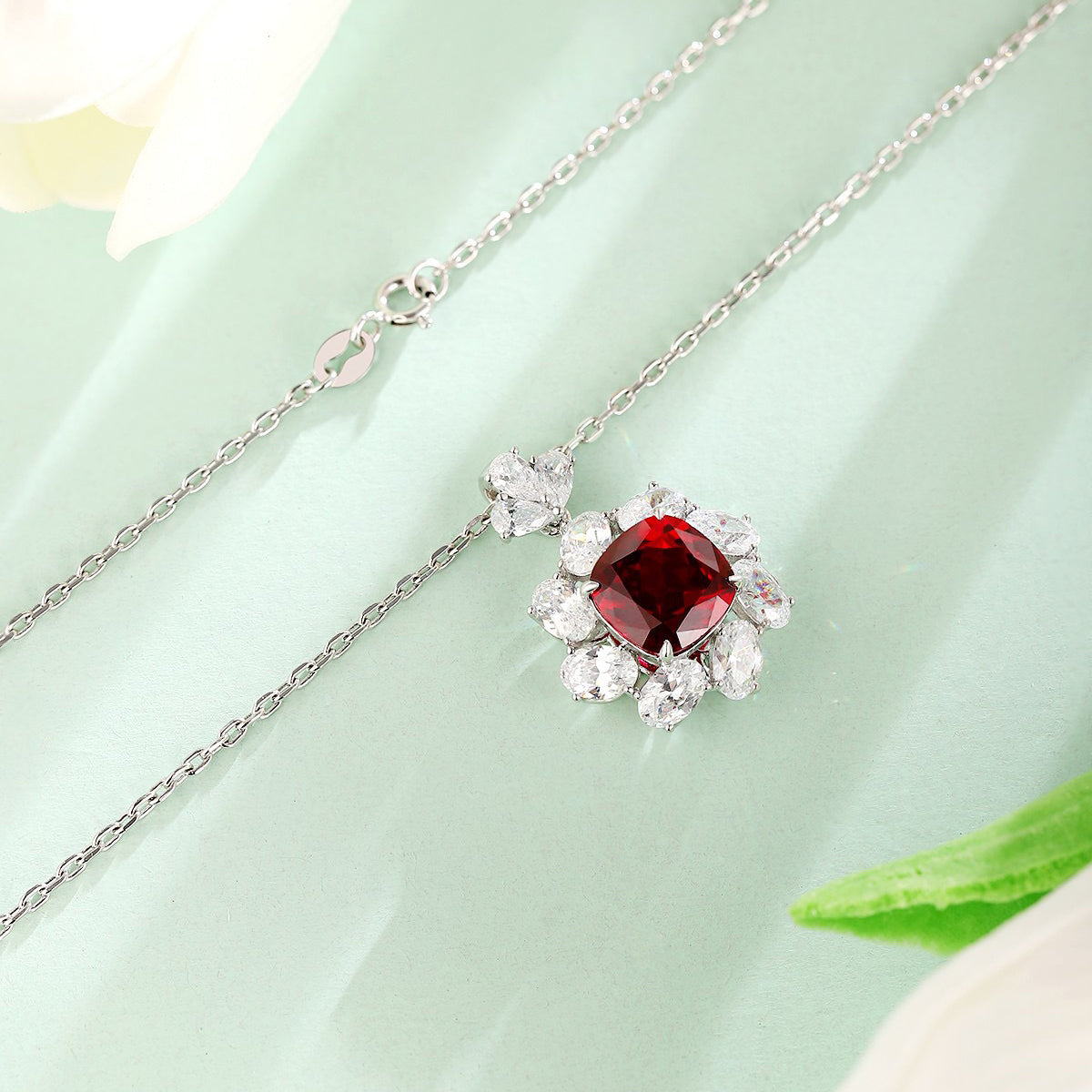s925 sterling silver lab ruby/emerald/sapphire/paraiba & cz diamond necklace
