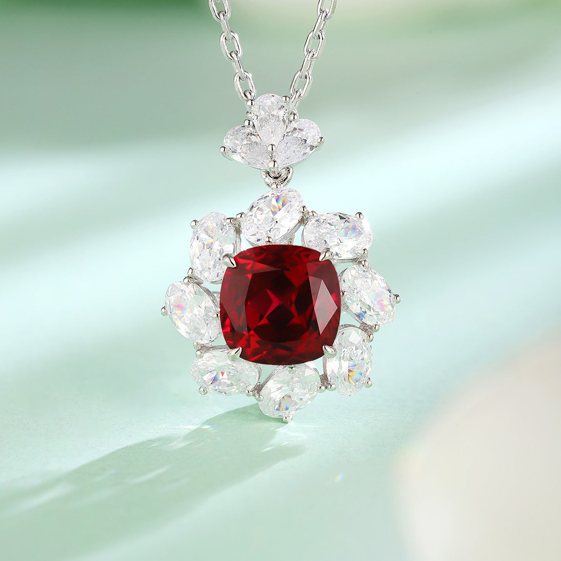s925 sterling silver lab ruby/emerald/sapphire/paraiba & cz diamond necklace