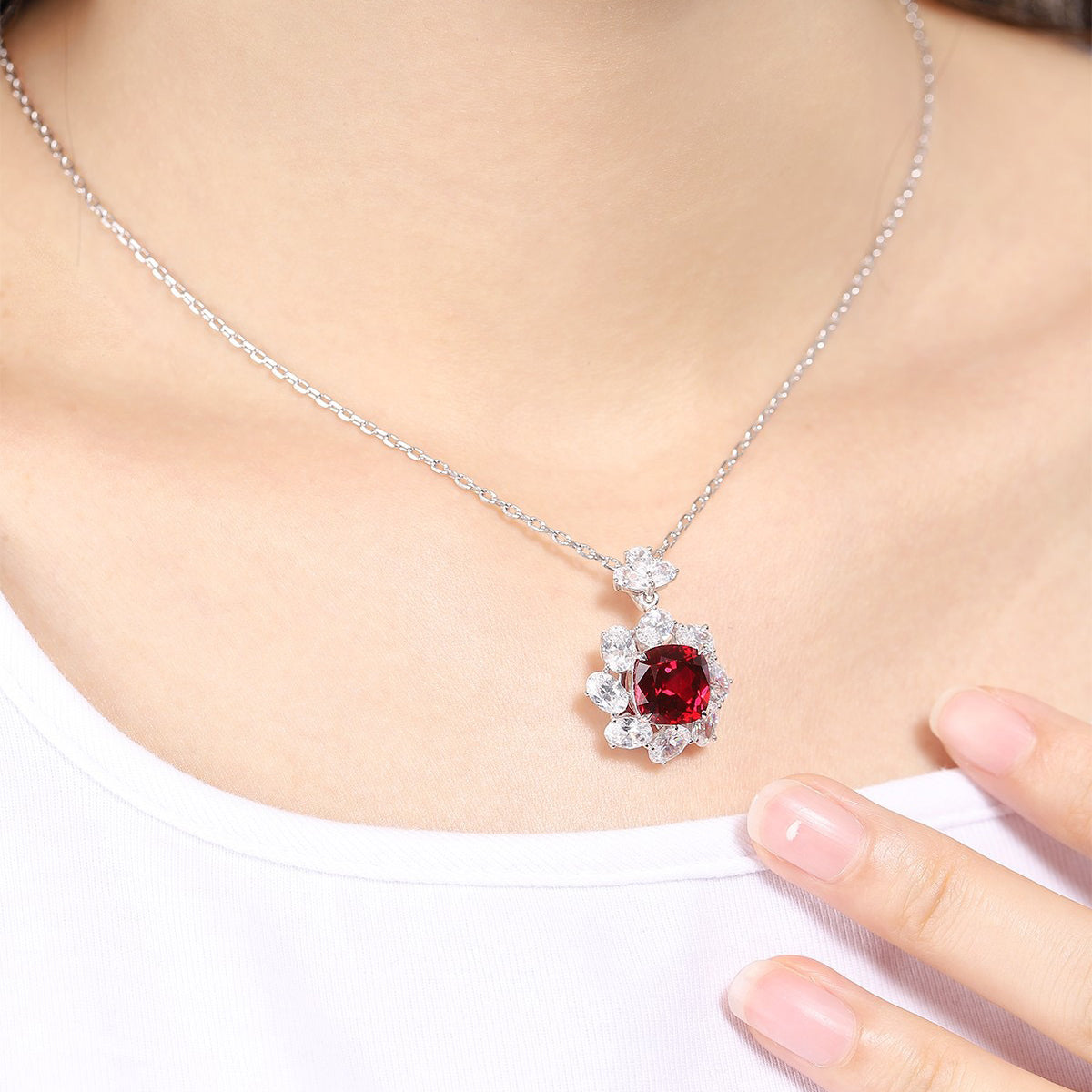 s925 sterling silver lab ruby/emerald/sapphire/paraiba & cz diamond necklace