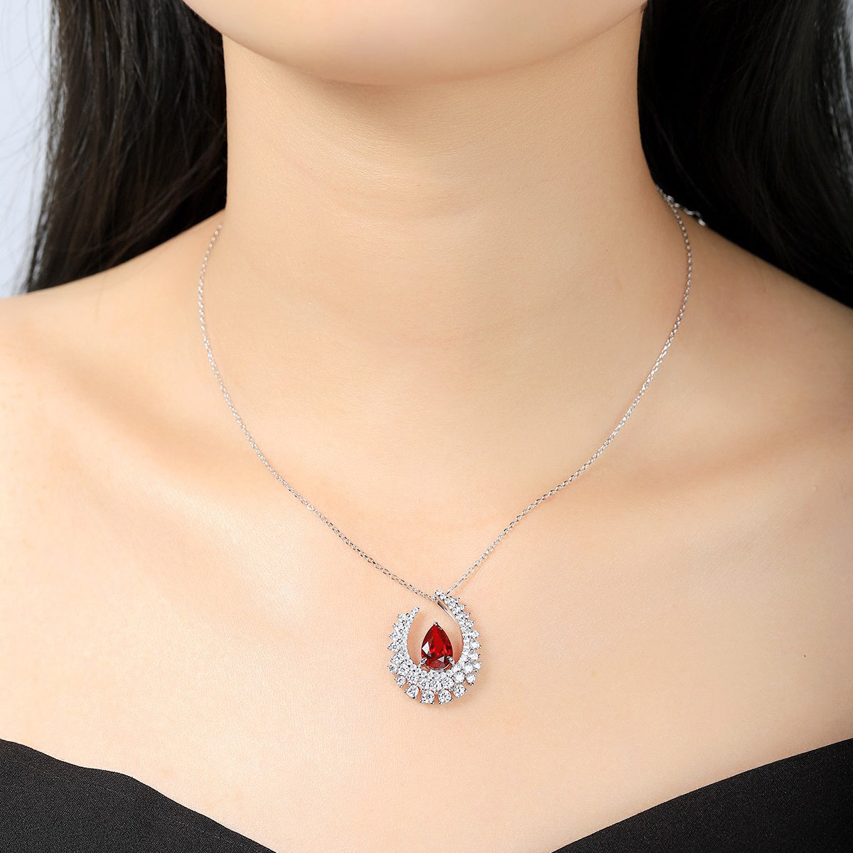 s925 sterling silver lab emerald/ruby/sapphire/paraiba & cz diamond necklace