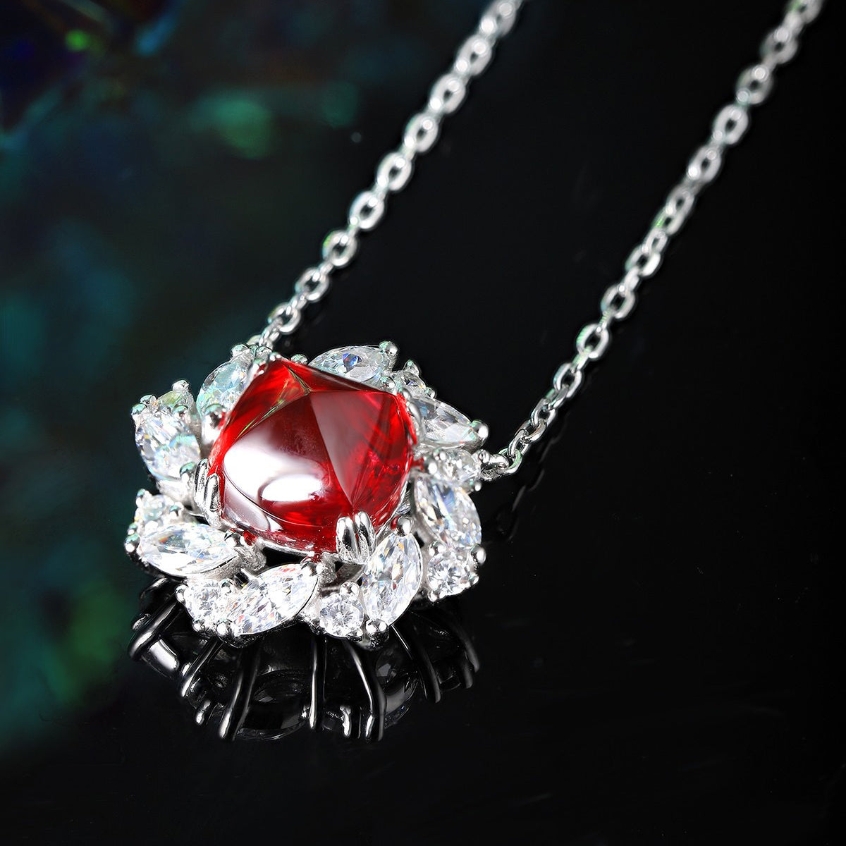 s925 sterling silver lab ruby/emerald/sapphire/paraiba & cz diamond necklace