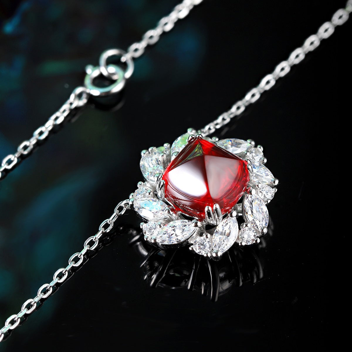 s925 sterling silver lab ruby/emerald/sapphire/paraiba & cz diamond necklace