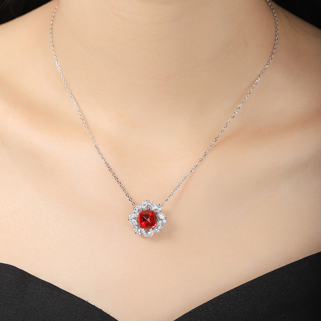 s925 sterling silver lab ruby/emerald/sapphire/paraiba & cz diamond necklace