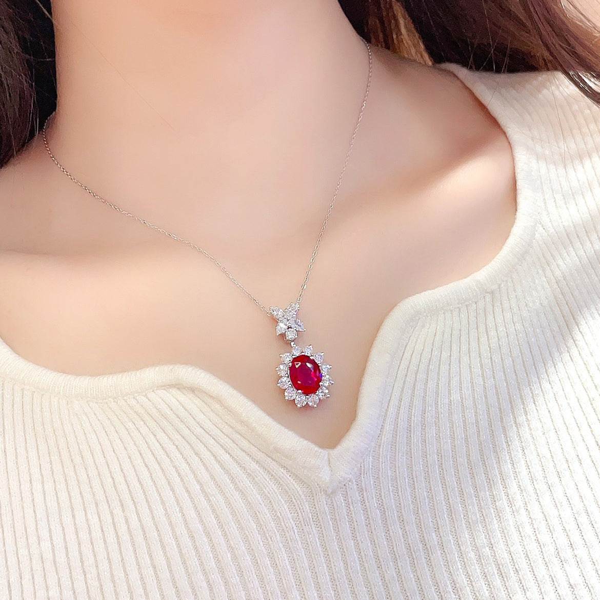 s925 sterling silver lab cobalt spinel/paraiba/emerald/sapphire/ruby & cz diamond necklace