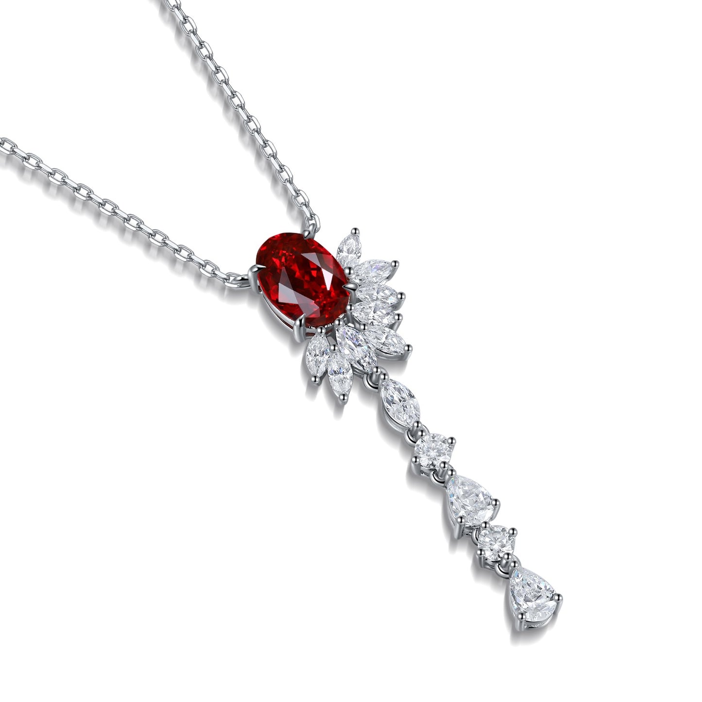 s925 sterling silver lab paraiba/ruby & cz diamond necklace