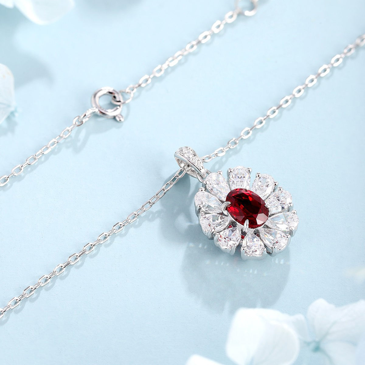 s925 sterling silver lab ruby/sapphire/emerald/paraiba/cobalt spinel & cz diamond necklace