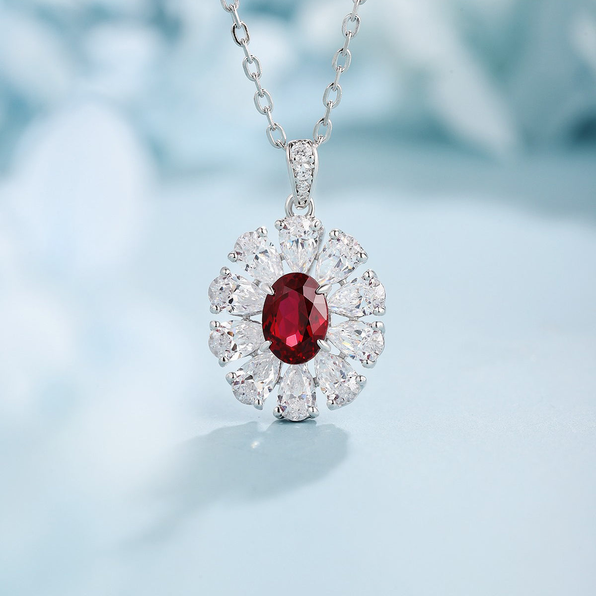 s925 sterling silver lab ruby/sapphire/emerald/paraiba/cobalt spinel & cz diamond necklace