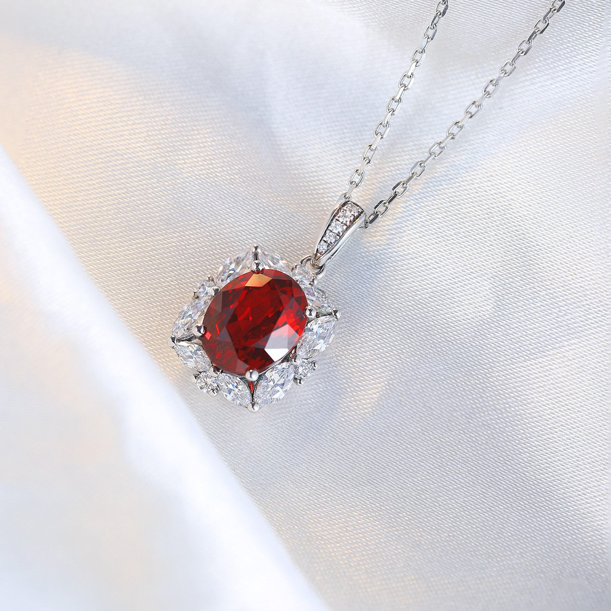 s925 sterling silver lab ruby/sapphire/emerald/paraiba/cobalt spinel & cz diamond necklace