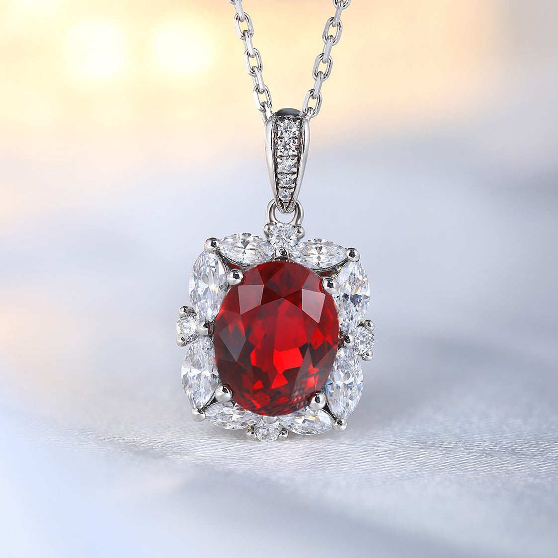 s925 sterling silver lab ruby/sapphire/emerald/paraiba/cobalt spinel & cz diamond necklace
